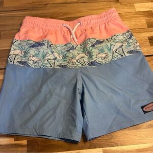 Vineyard Vines Pink and Blue Swim Shorts with Tropical Print
